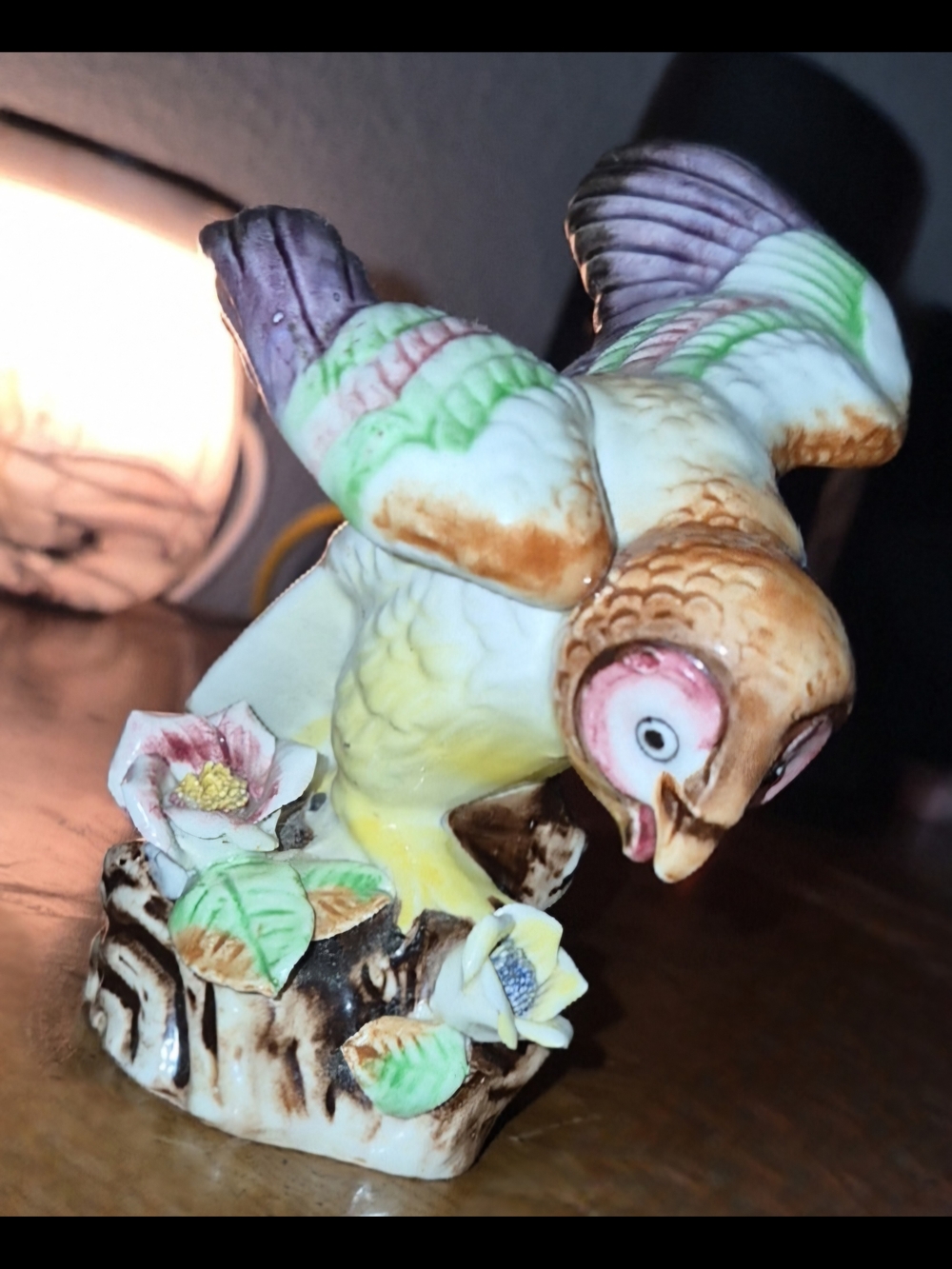Vintage Porcelain Owl Figurine in Pastel Colors